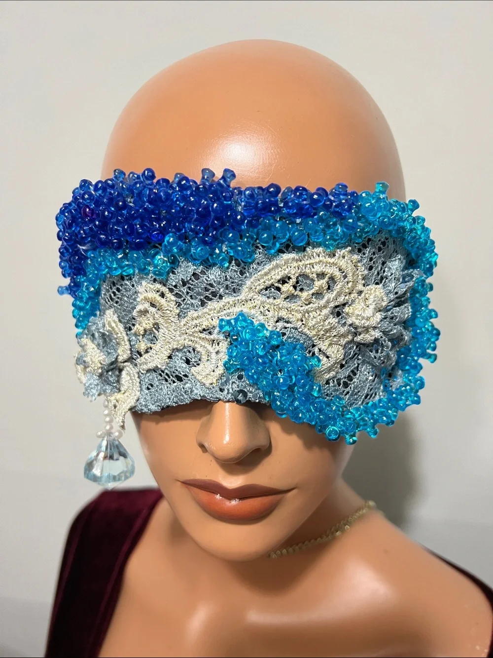 Boudoir Burlesque style handmade Beaded Lace Eye Mask